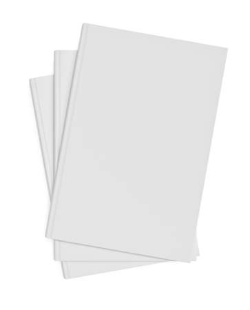 Three-dimensional illustration of white blank books on white backgroundの写真素材