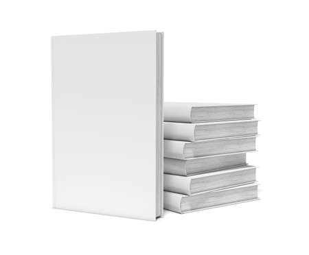 Three-dimensional illustration of white blank books on white backgroundの写真素材
