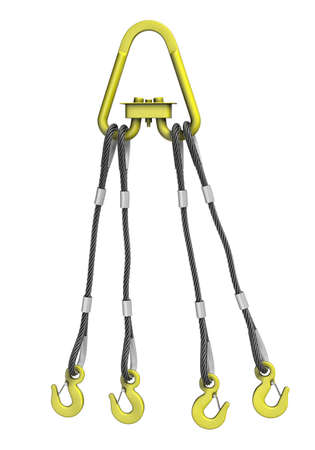 Three-dimensional illustration of cargo strapping. Metal cable with crane hookの写真素材