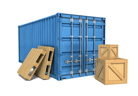 Three-dimensional illustration of metal container isolated on a white backgroundの写真素材