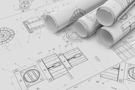 Illustration of roll and flat technical drawingの写真素材