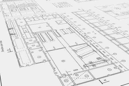 Three-dimensional illustration of flat architectural drawing and planの写真素材