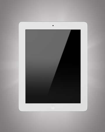 Three-dimensional illustration of a open laptop isolated on a gray backgroundの写真素材