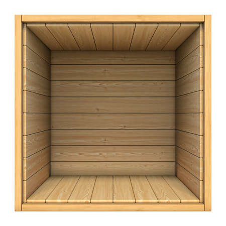 Three-dimensional illustration of wooden shelf isolated on a white background