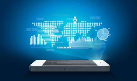 Business concept. Smartphone with charts and graphsの写真素材