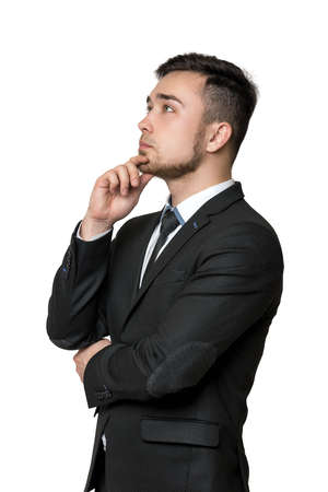 Young business  man, thinking about something, isolated on white backgroundの写真素材