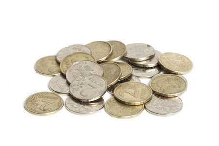 Pile of coins isolated on white background. Russian roubleの写真素材