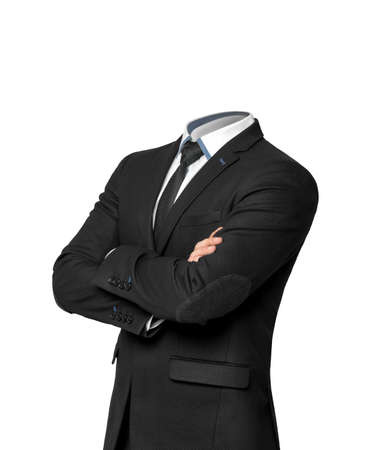 Businessman without heat isolated on a white background.  Empty business suit conceptの写真素材