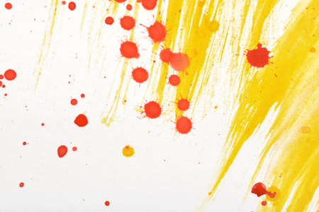 Yellow-red abstract hand-painted gouache brush stroke daub background texture