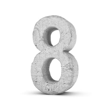 3D rendering concrete number 8 isolated on white background.の写真素材
