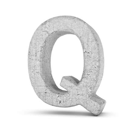 3D rendering concrete letter Q isolated on white background.の写真素材