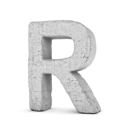3D rendering concrete letter R isolated on white background.の写真素材