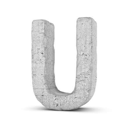 3D rendering concrete letter U isolated on white background.の写真素材