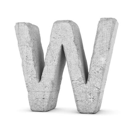 3D rendering concrete letter W isolated on white background.の写真素材