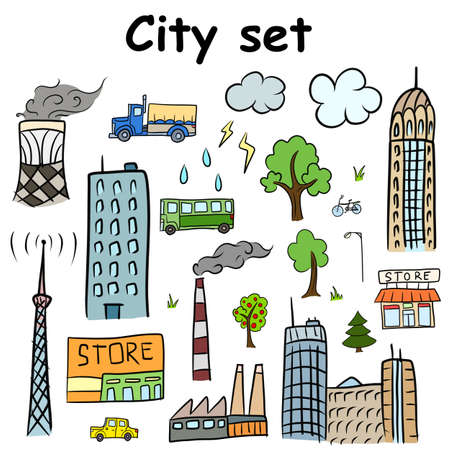 City set of hand drawn pictures.の写真素材