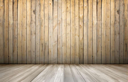 3d rendering of interior with wooden wall and floor. Textured background. Copyspace. Rough-surfaced.の写真素材