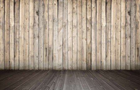 3d rendering of interior with wooden wall and floor. Textured background. Copyspace. Rough-surfaced.の写真素材