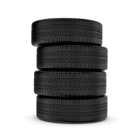 3d rendering black tires, isolated on white background. Rubber and caoutchouc. Transport and Transportation.の写真素材