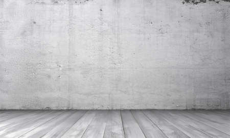 3d rendering of interior with white concrete wall and wooden floor. Textured background. Copyspace. Rough-surfaced.の写真素材