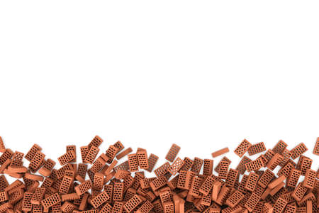 Rendering frame made of red bricks lying at the bottom on white background. Photo frame. Building...