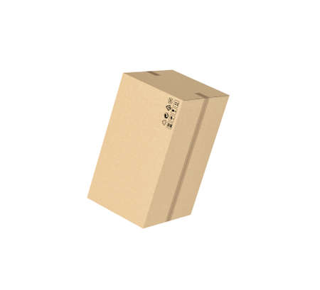 3d rendering of a closed light beige cardboard mail box taped with duct tape, isolated on the white background. Packing and crating. Storage of different products. Compartments for packages.の写真素材