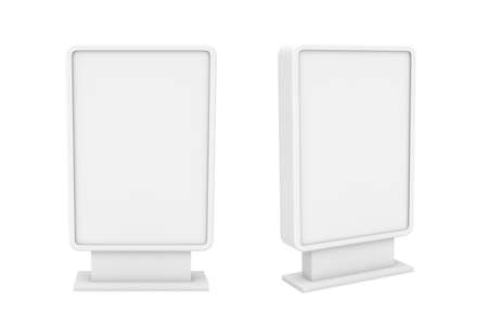 3d rendering of two small white blank street billboards without ads isolated on white background. Street advertizing. Billboards and street furniture. Business and advertizing.の写真素材