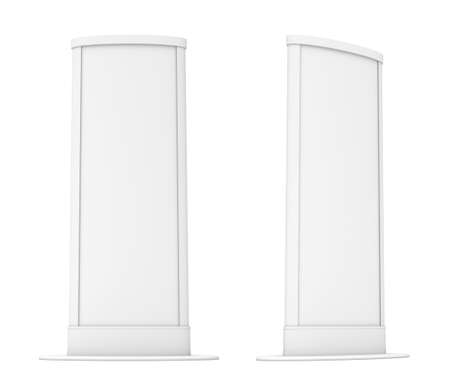 3d rendering of two small white blank street billboards without ads isolated on white background. Street advertizing. Billboards and street furniture. Business and advertizing.の写真素材