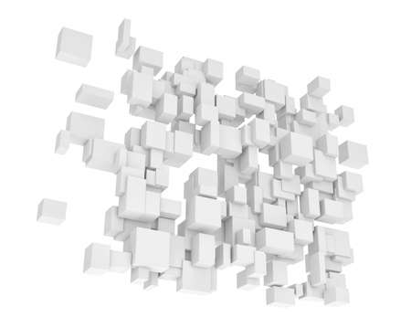 Rendering of white square and rectangle blocks hanging verticallyの写真素材