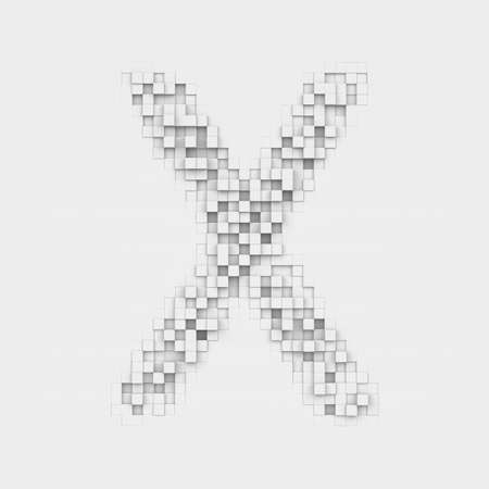 Rendering large letter X made up of white square uneven tilesの写真素材