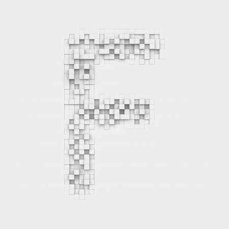 Rendering large letter F made up of white square uneven tilesの写真素材