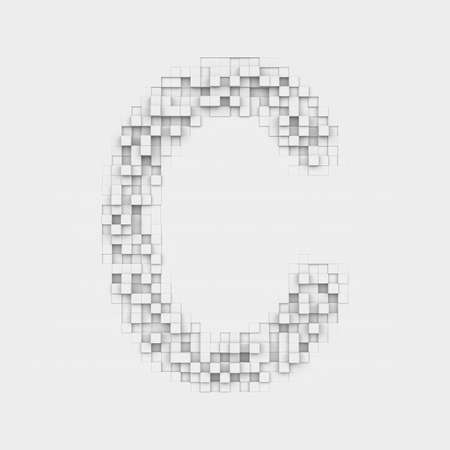 Rendering large letter C made up of white square uneven tilesの写真素材