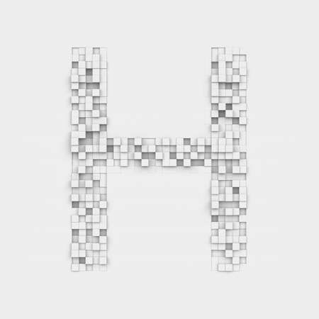 Rendering large letter H made up of white square uneven tilesの写真素材