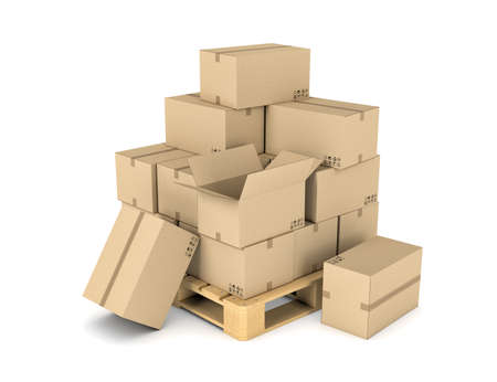 Rendering of several carton boxes stacked evenly on a double-decked palletの写真素材