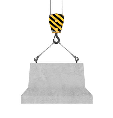 Rendering of concrete block hanging on hook with two ropesの写真素材