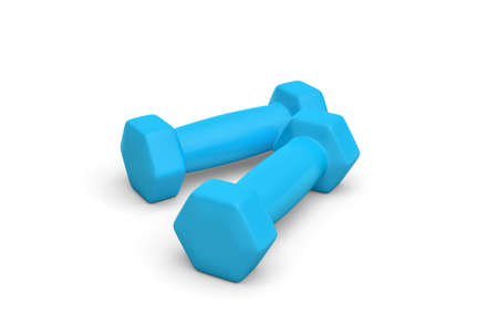 Rendering pair of blue light weight dumbbells isolated on white background.の写真素材