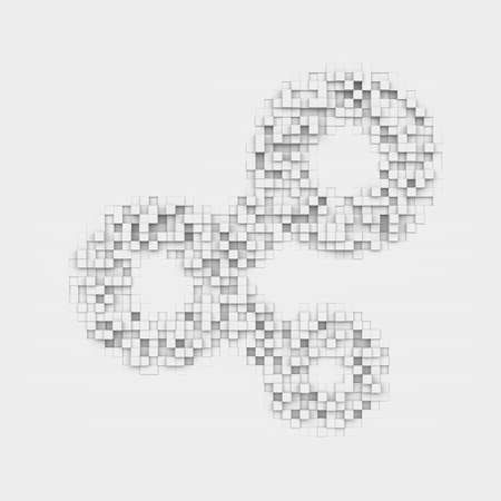 Rendering white connections icon made up of many square uneven blocks.の写真素材
