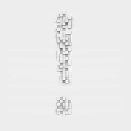 Rendering large exclamation mark made up of white square uneven tilesの写真素材