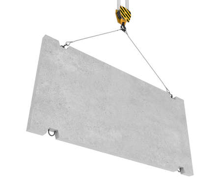 Rendering of concrete slab hanging on hook with two ropesの写真素材