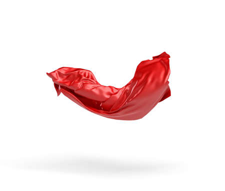 3d rendering of a red cloth draped over an invisible object and hanging on white background.の写真素材