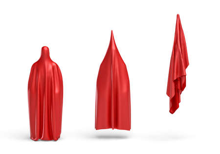 3d rendering of red clothes making a silouhette of a man isolated on white backgroundの写真素材