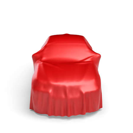 3d rendering of a car covered by red clothの写真素材