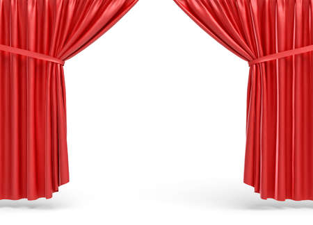 3d rendering of red opened stage curtains on white background.の写真素材