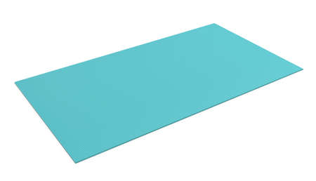 3d rendering of light blue rubber yoga mat for exercise isolated on white backgroundの写真素材