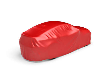 3d rendering of a car covered by red clothの写真素材