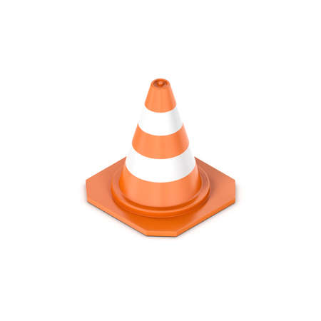 3d rendering of a orange traffic cone with white stripes in isometric view.の写真素材