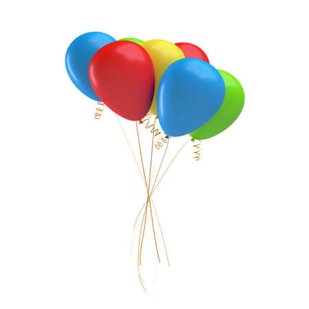 3d rendering of many colorful balloons tied together with a string. Gifts and greetings.の写真素材