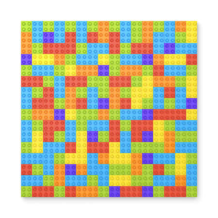 3d rendering of many toy blocks in different colors making up one large square shape in top view.