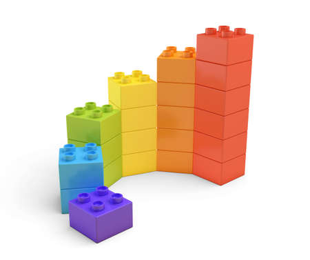 3d rendering of multi-colored toy blocks making up spiral stairs.の写真素材
