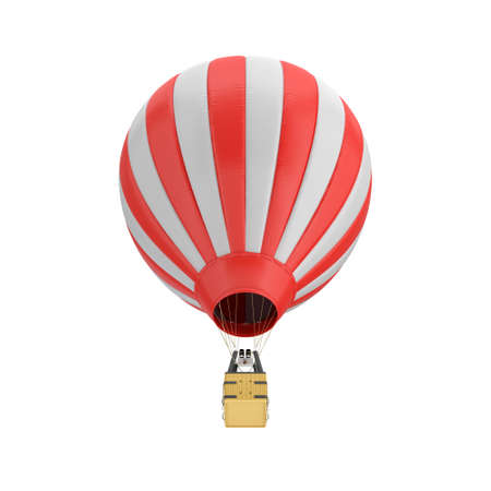 3d rendering of a red and white hot air balloon with a basket on white background.の写真素材