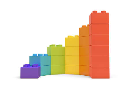 3d rendering of multi-colored toy blocks making up spiral stairs.の写真素材
